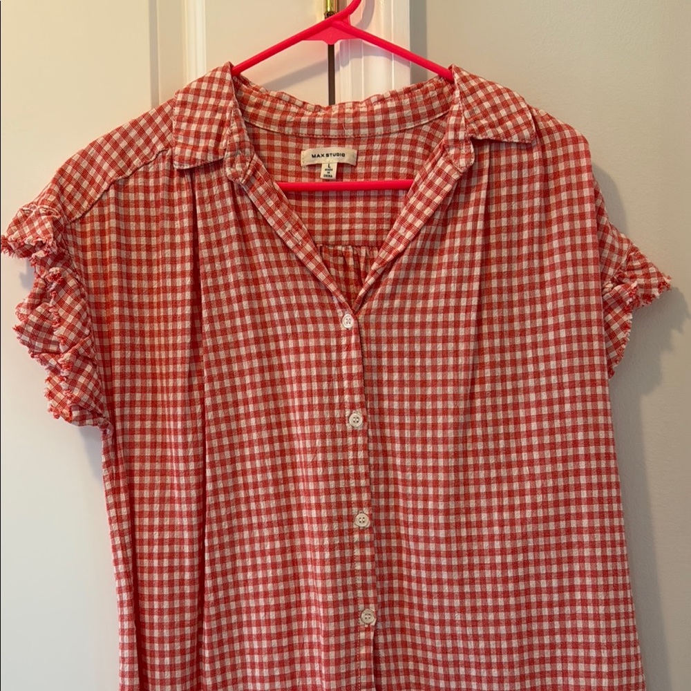 Max Studio Blue Button Down Shirt Top